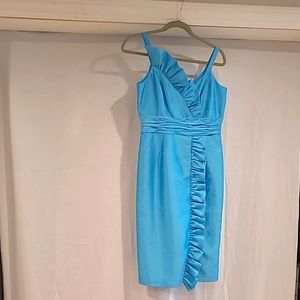 Turquoise ruffled Evan-Picone cocktail dress. Size 6